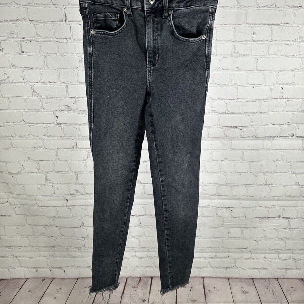 We The Free Distressed Faded Black Raw Hem Mid Rise Skinny Jeans 26 (26 X 26)